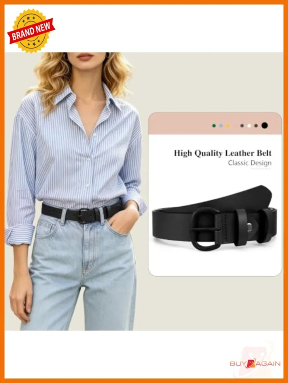 Women's Leather Belt with Pin Buckle for Jeans Pants Dresses